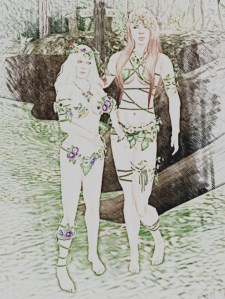 Gwyneth and Aoibheann were dressed in flowers.